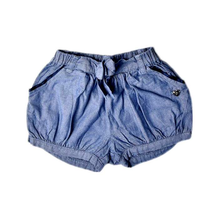 A Blue Shorts from Chickeeduck in size 2T for girl. (Front View)