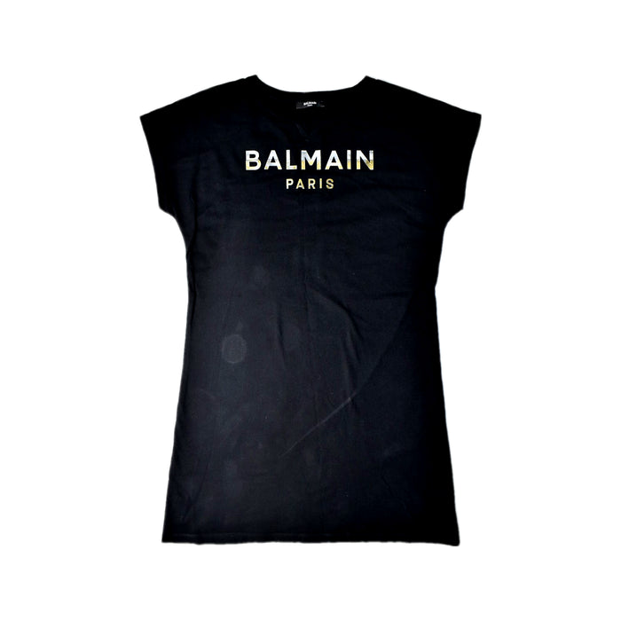 A Black Short Sleeve T Shirts from Balmain in size 12Y for girl. (Front View)