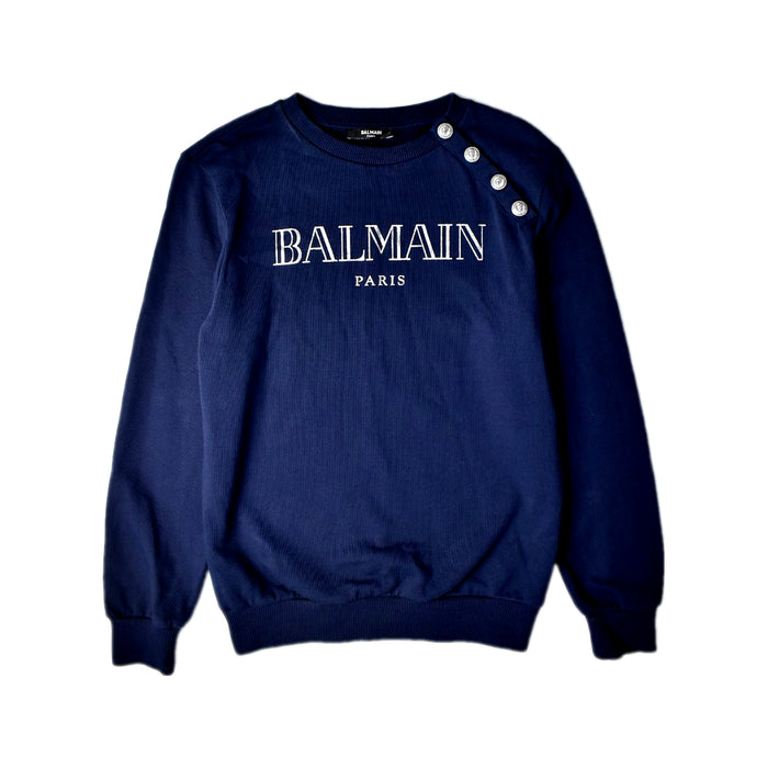 A Navy Crewneck Sweatshirts from Balmain in size 12Y for boy. (Front View)