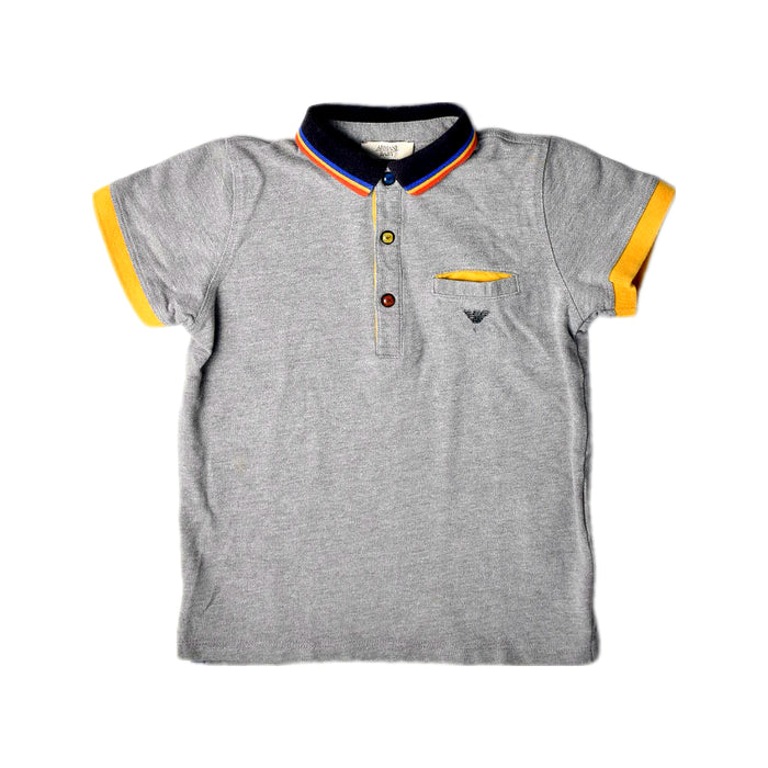 A Grey Short Sleeve Polos from Armani in size 3T for boy. (Front View)