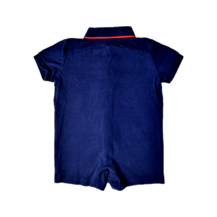 A Navy Short Sleeve Rompers from Ralph Lauren in size 3-6M for boy. (Back View)