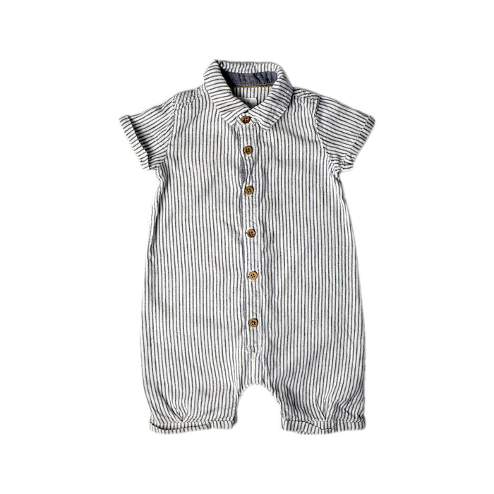 A White Short Sleeve Rompers from Mamas & Papas in size 3-6M for boy. (Front View)