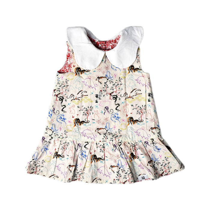 A Red Sleeveless Dresses from Maison Q in size 6-12M for girl. (Back View)