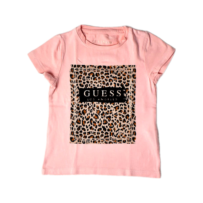 A Pink Short Sleeve T Shirts from Guess in size 2T for girl. (Front View)