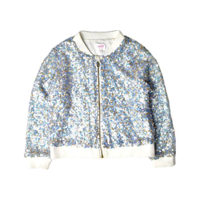 A Silver Lightweight Jackets from Seed in size 5T for girl. (Front View)