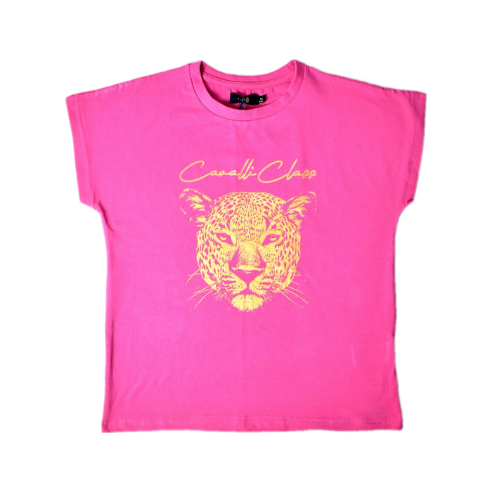A Pink Short Sleeve T Shirts from Roberto Cavalli in size 14Y for girl. (Front View)