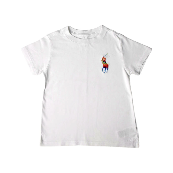 A White Short Sleeve T Shirts from Polo Ralph Lauren in size 4T for boy. (Front View)