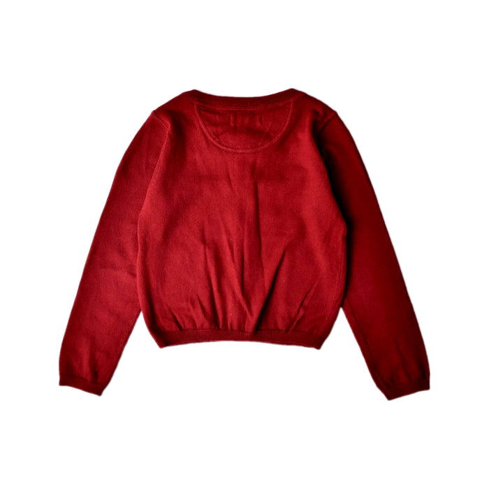A Burgundy Cardigans from Burberry in size 6T for girl. (Back View)