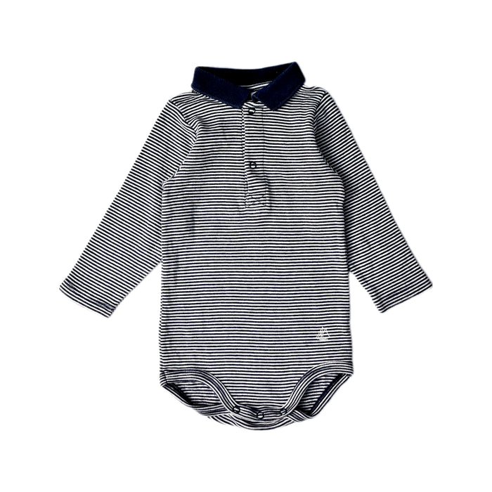 A Navy Long Sleeve Bodysuits from Petit Bateau in size 3-6M for boy. (Front View)