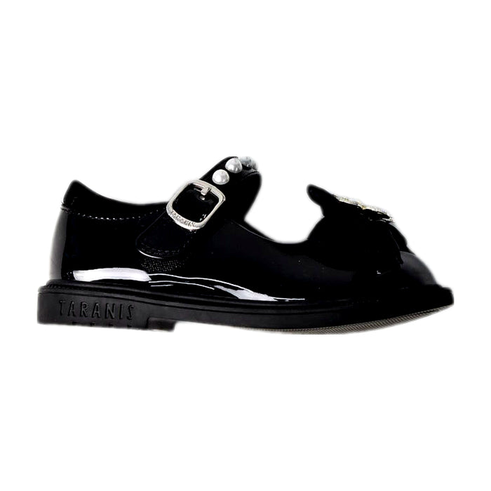 A Black Flats from Taranis in size 4T for girl. (Front View)