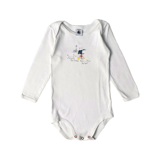 A White Long Sleeve Bodysuits from Petit Bateau in size 12-18M for boy. (Front View)