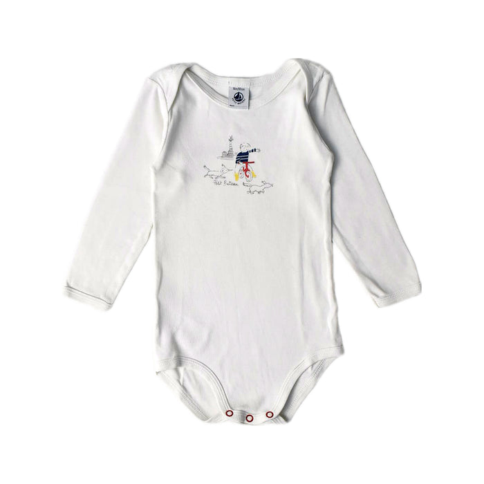 A White Long Sleeve Bodysuits from Petit Bateau in size 12-18M for boy. (Front View)