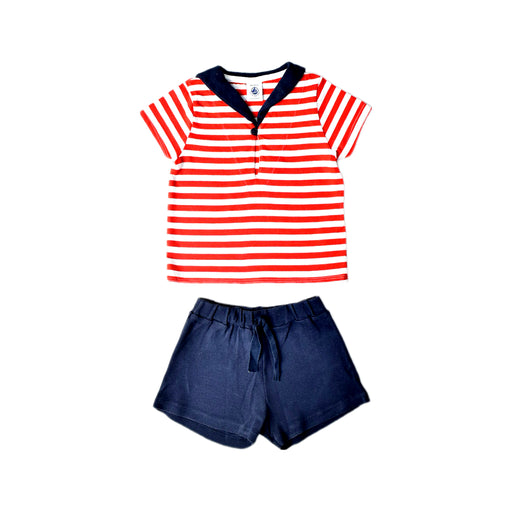 A Red Shorts Sets from Petit Bateau in size 12-18M for boy. (Front View)