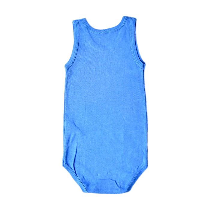 A Blue Sleeveless Bodysuits from Petit Bateau in size 12-18M for boy. (Back View)