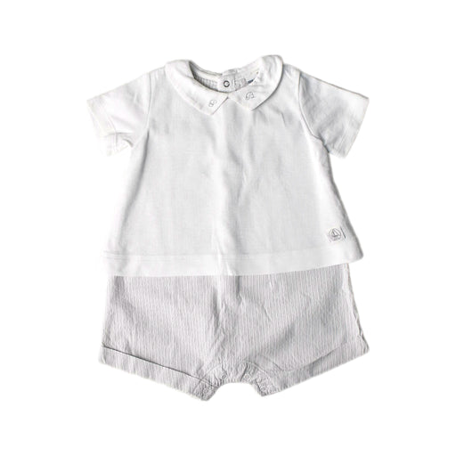 A White Short Sleeve Rompers from Petit Bateau in size 3-6M for boy. (Front View)