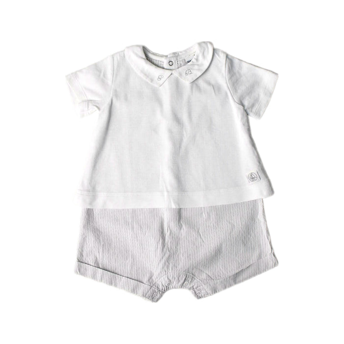 A White Short Sleeve Rompers from Petit Bateau in size 3-6M for boy. (Front View)