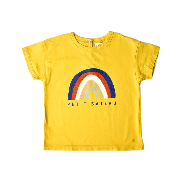 A Yellow Short Sleeve T Shirts from Petit Bateau in size 3T for boy. (Front View)
