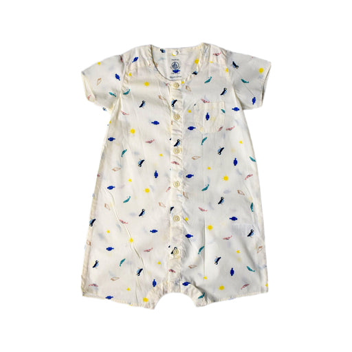 A White Short Sleeve Rompers from Petit Bateau in size 12-18M for boy. (Front View)