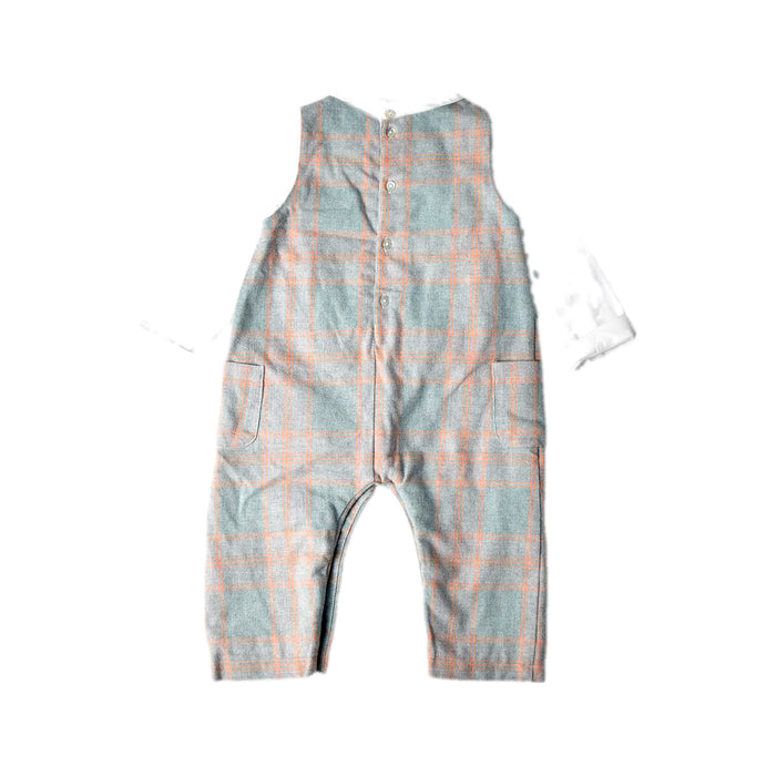 A Grey Long Overalls from Laranjinha in size 6-12M for boy. (Back View)