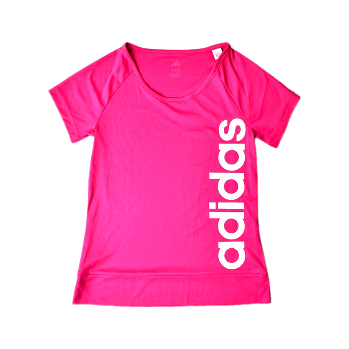 A Pink Short Sleeve T Shirts from Adidas in size 9Y for girl. (Front View)