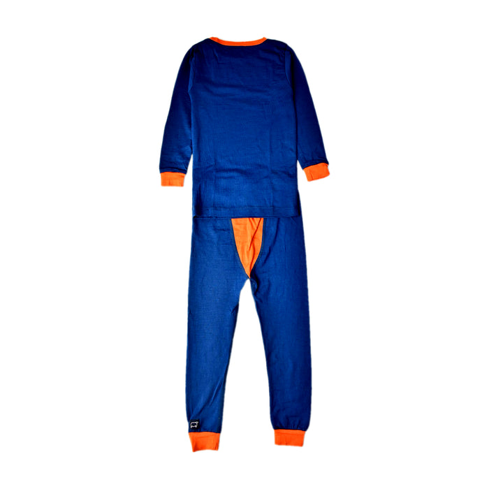 A Blue Pyjama Sets from Wee Woollies in size 4T for boy. (Back View)