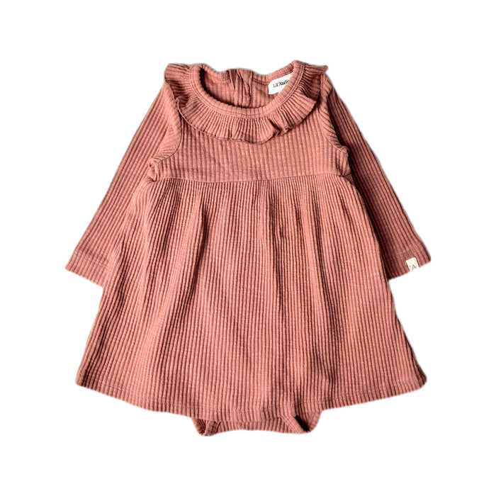 A Pink Long Sleeve Dresses from Lil' Atelier in size 3-6M for girl. (Front View)