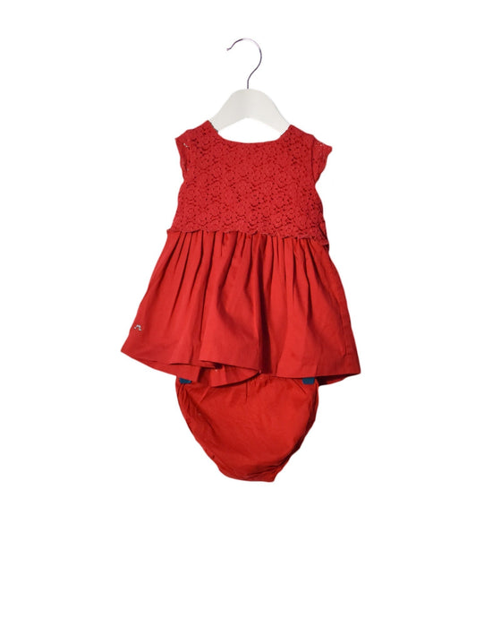 A Red Short Sleeve Dresses from Chateau de Sable in size 6-12M for girl. (Back View)