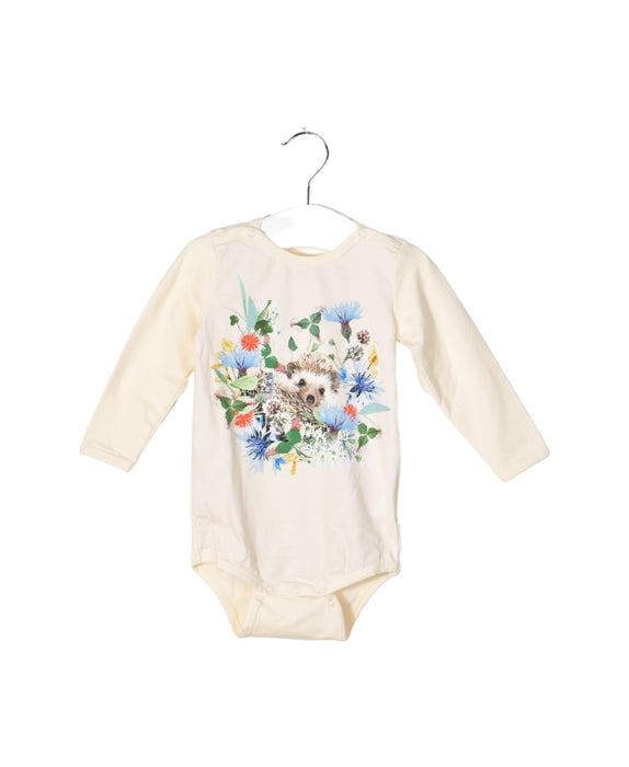 A Yellow Long Sleeve Bodysuits from Molo in size 3-6M for girl. (Front View)