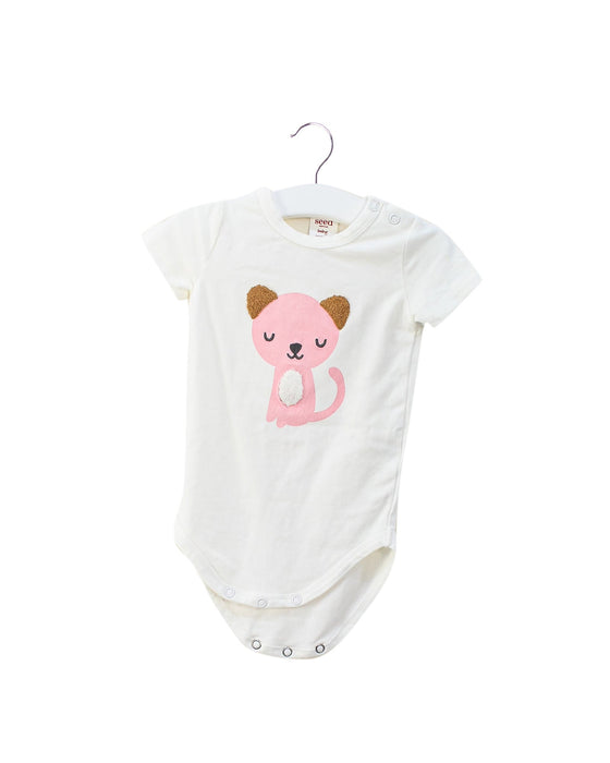 A Ivory Short Sleeve Bodysuits from Seed in size 3-6M for girl. (Back View)