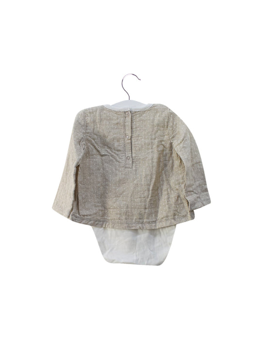 A Taupe Long Sleeve Bodysuits from Petit Bateau in size 6-12M for girl. (Front View)