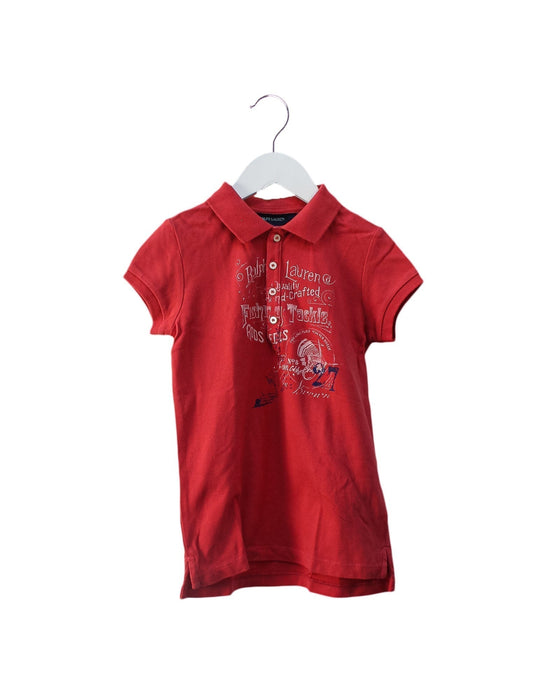 A Red Short Sleeve Polos from Ralph Lauren in size 6T for girl. (Back View)